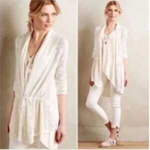 DOLAN Left Coast White Contrast Anorak Cardigan Sweater Tie Waist Woven Slub L